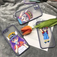 anime cute machine doll arale phone case for iphone 13 12 11 pro max xs xr x 7 8 plus grayish purple matte translucent coque