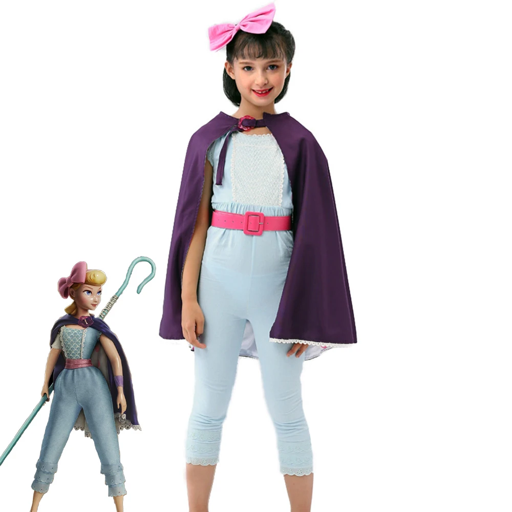 Bo Peep cosplay Костюм для детей, плащ-комбинезон для девочек, полный комплект с поясом, костюм для Хэллоуина карнавальный вечерние костюмы пастухи
