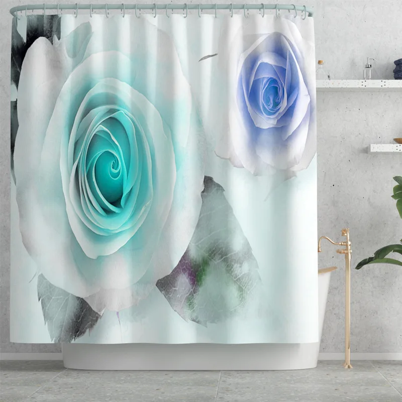 Creative and Colorful Flowers Print Bathroom Curtain Set with Shower Rugs Anti Slip Pedestal Toilet Cover Mat Carpet | Дом и сад