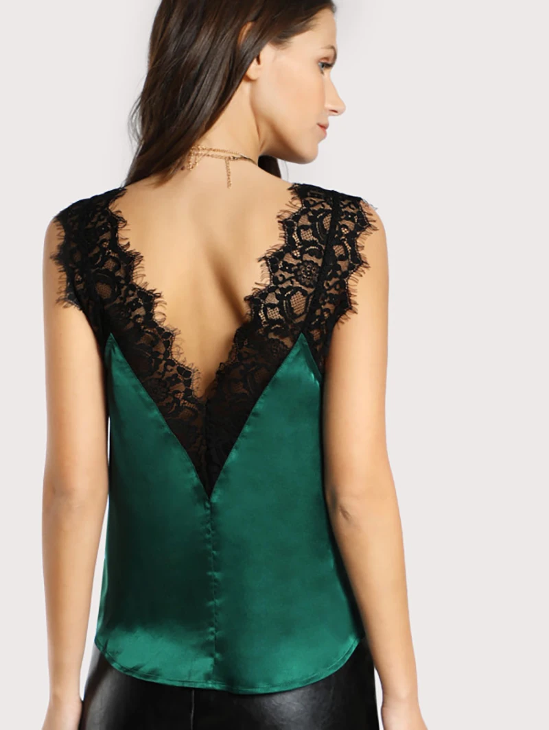 Кружевной топ с двойным v образным вырезом атласный Шелковый Топ сексуальные