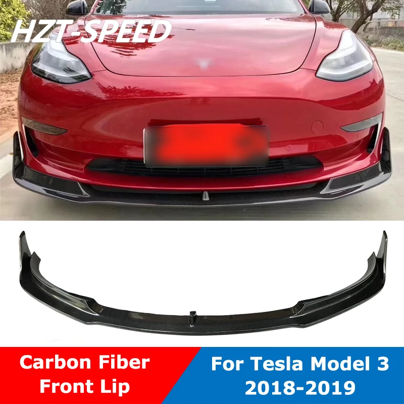 

V Type Carbon Fiber Front Bumper Spoiler Shovel Diffuser Chin Lip For Tesla Model 3 Sedan Car Tuning 2018-2019
