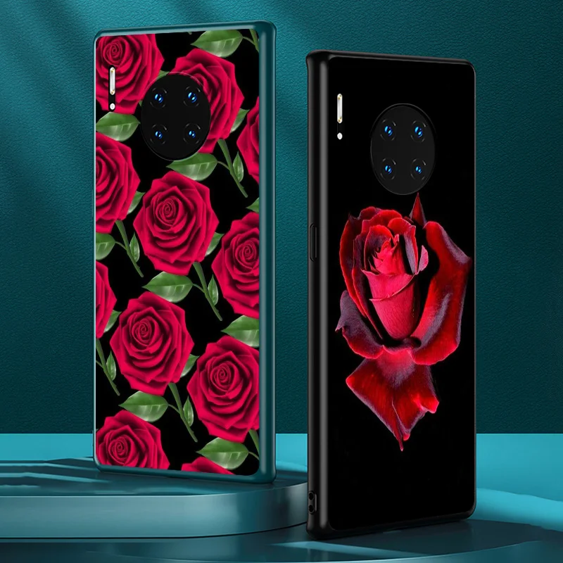 

Red Rose Flower for Huawei Mate 40 RS 30 20 X 10 P Smart Z S Lite Pro Plus 2021 2020 2019 2018 Black Phone Case