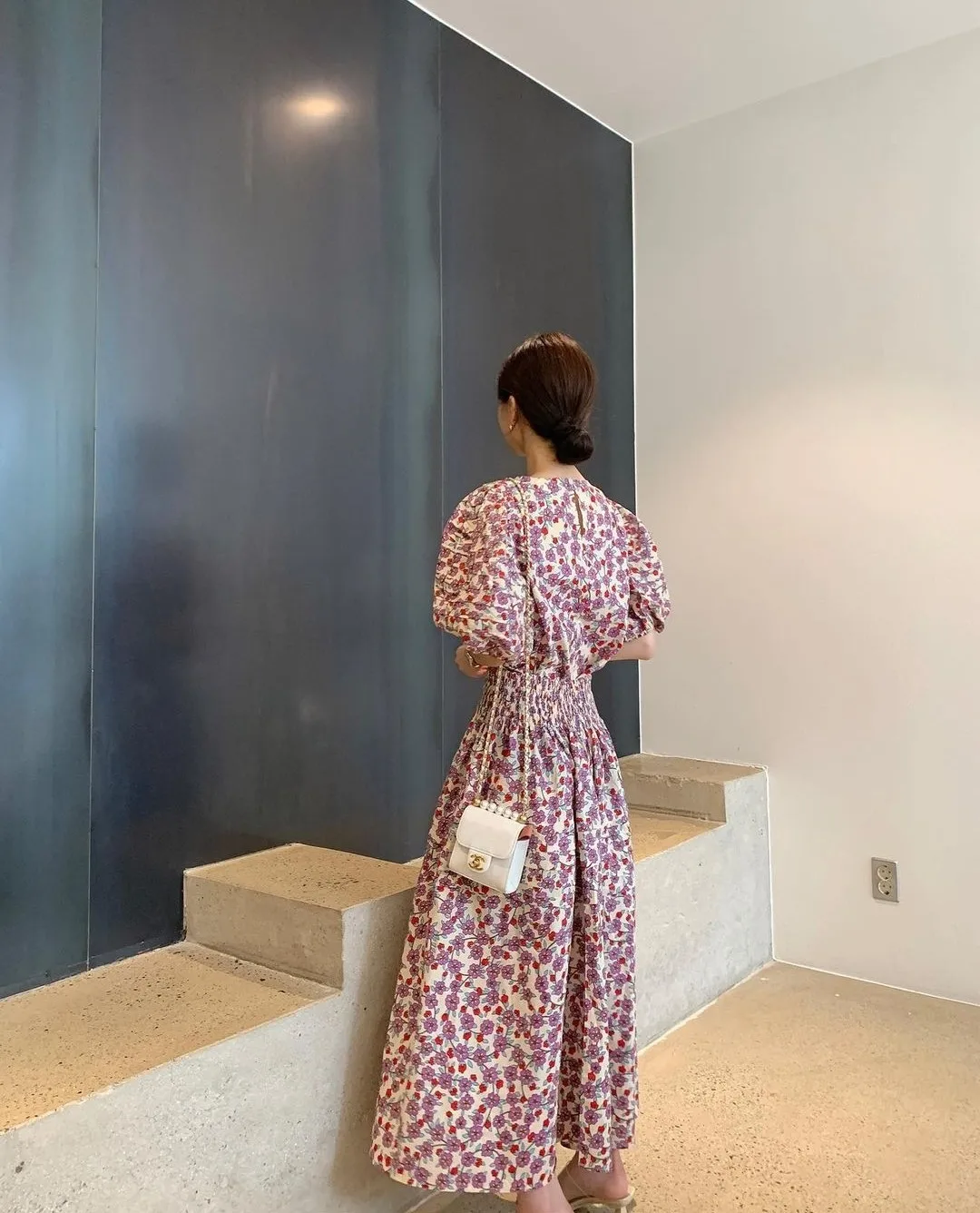 

Summer Spring New Maxi Long Korean Chic Floral Puff Sleeve A Line Dress Women YOU140