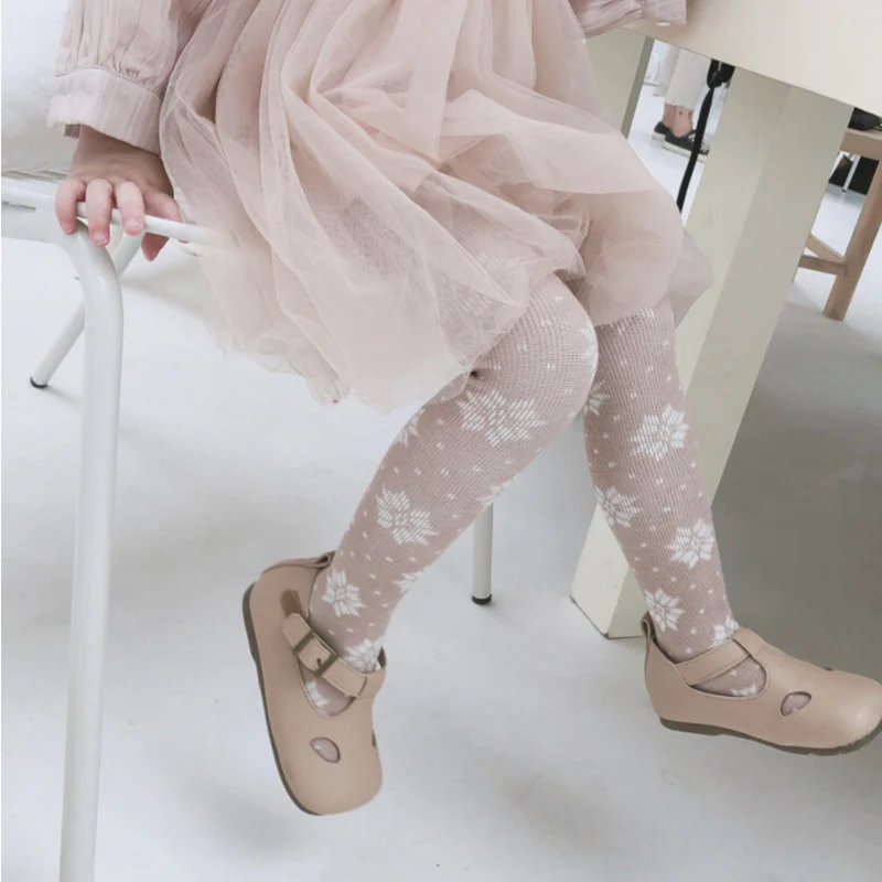 Best Sale Baby Girls Snowflake Embroidery Tights Cotton Knee High Socks Girl Christmas Pantyhose Kids | Мать и ребенок