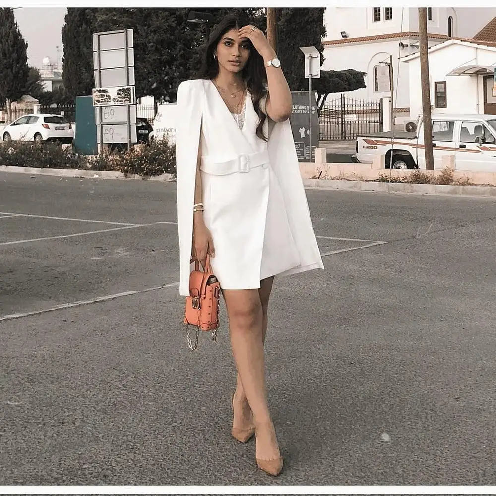 Легкое оранжевое/Белое платье блейзер с поясом простой силуэт смокинг костюм