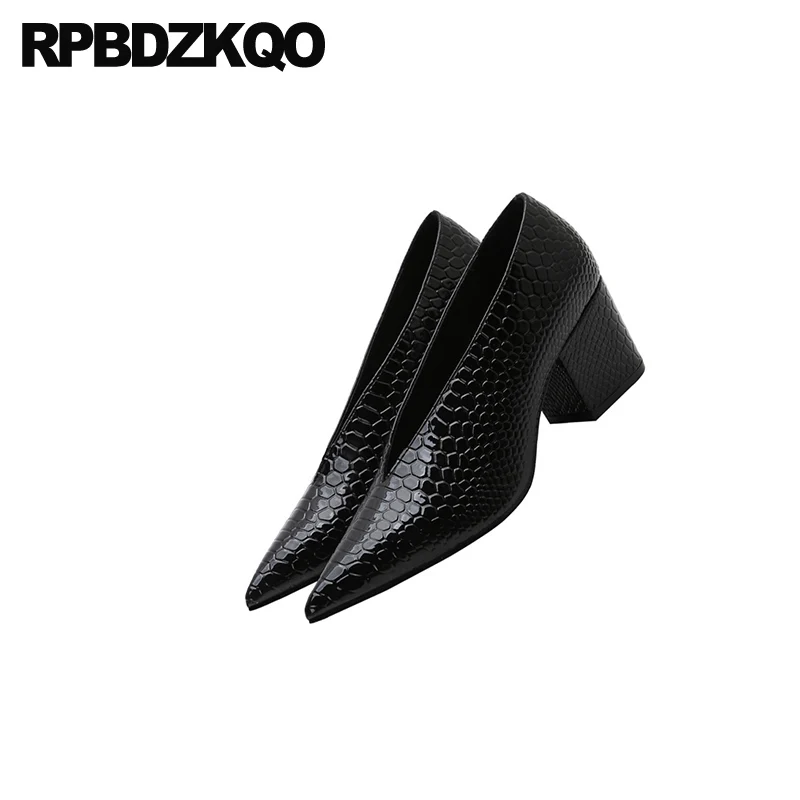 Туфли-лодочки женские из лакированной кожи на толстом каблуке средней высоты с