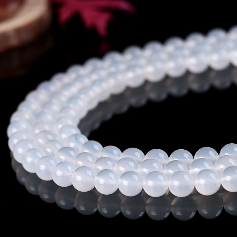 

7A Grade Natural Stone White Agates Round Beads 15" Strand 4 6 8 10 12MM Diy Bracelet Charm Beads for Jewelry Making