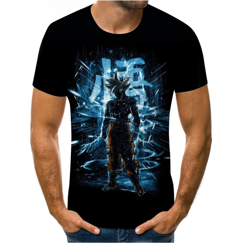 

A Japanese Anime Men's Casual T-shirt Goku Pattern T-shirt 3D Printing Summer Streetwear Round Neck Hip-hop Shirt Fitness Top