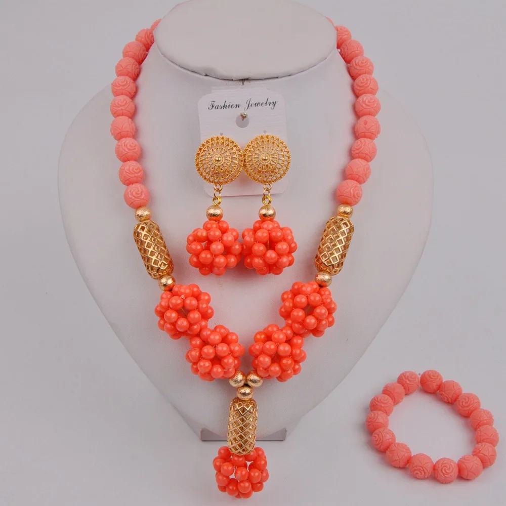 Последние нигерийские Свадебные африканские бусы Розовый коралл ожерелье