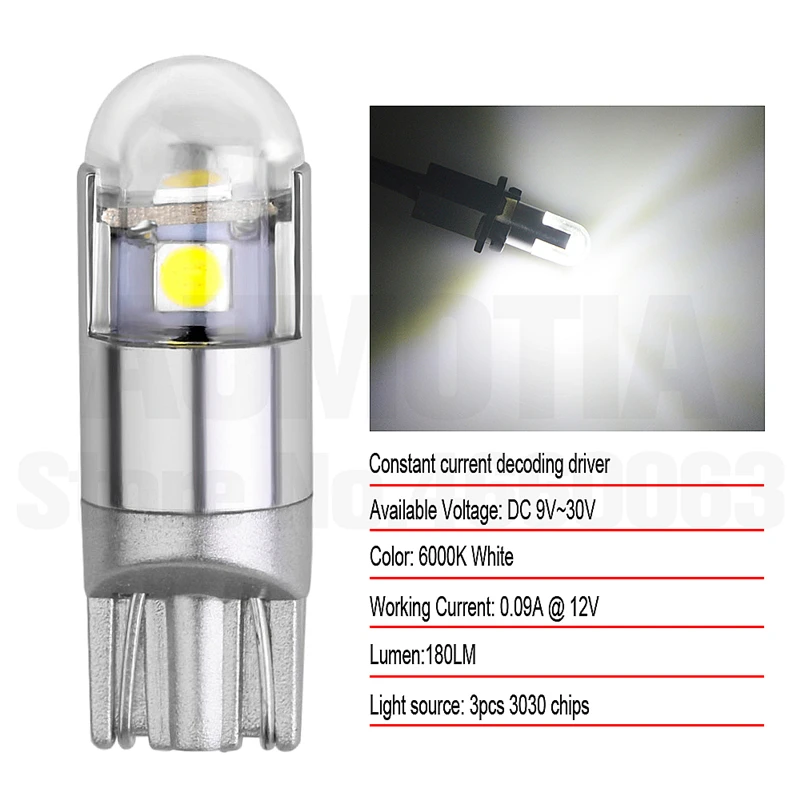 

50x T10 LED W5W 3 LED 168 High Power 3030 SMD Car Turn Side License Plate Light Marker Lamp Bulb 9-30V IC
