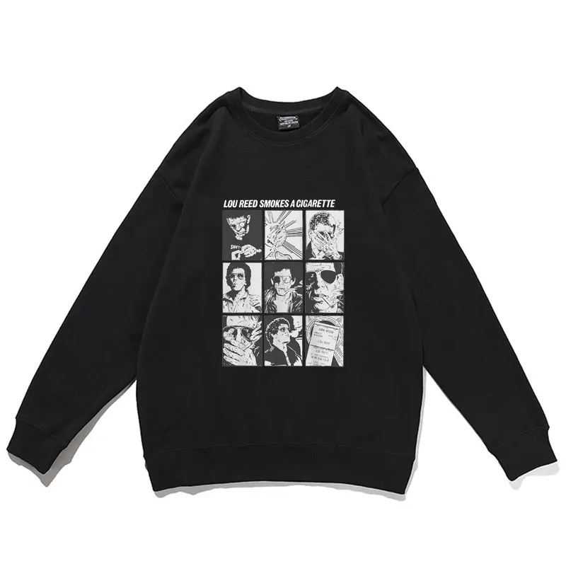 

The Velvet Underground Sweatshirt Art Garage Punk Rock Band Pullover Lou Reed Smokes A Cigarette Graphic Print Mens Sweatshirts