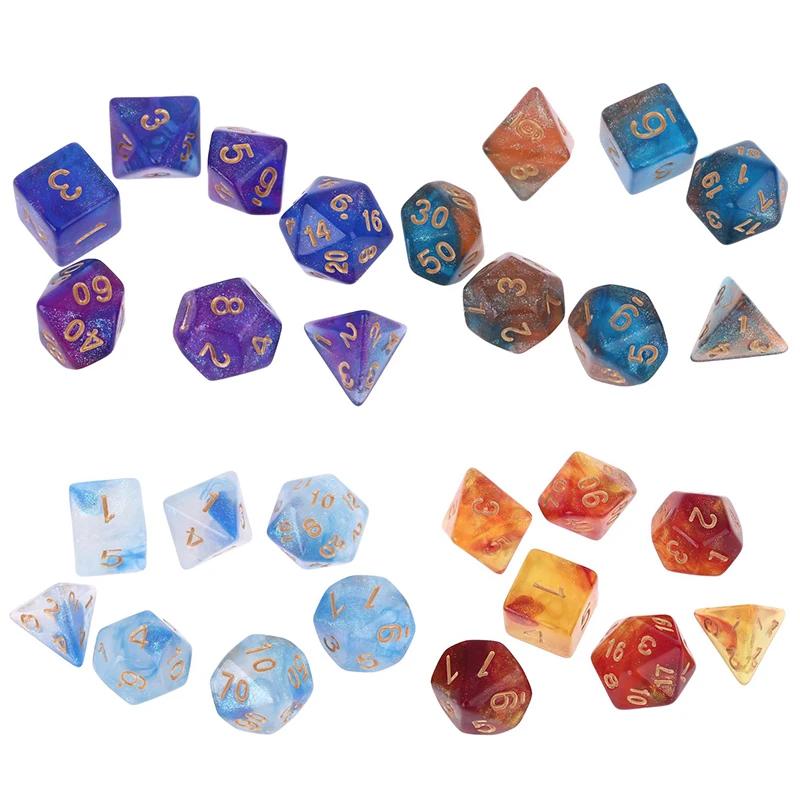 7 шт. Акриловые Блестящие многогранные игральные кости Двойные Цвета D4 D6 D8 D10 D12 D20
