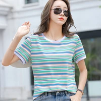 tops women 2021 rainbow striped t shirt female casual o neck summer short sleeve womens clothes cotton tee shirt camisas mujer