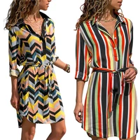 spring long sleeve shirt dress casual boho beach women dresses striped print a line mini party dress