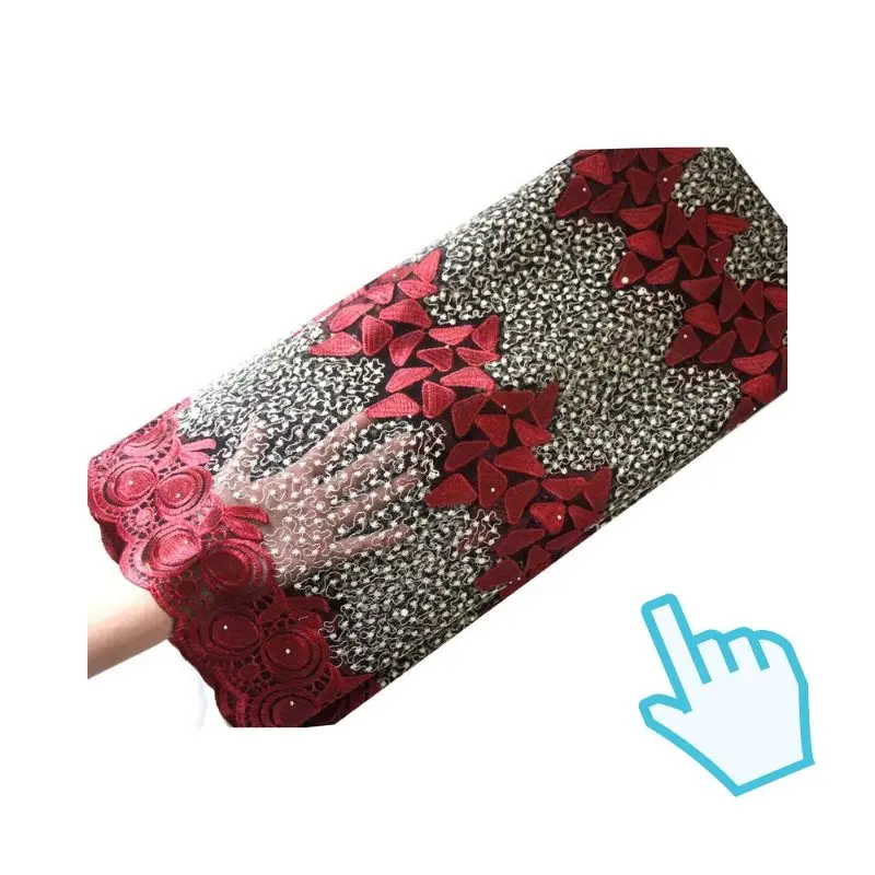 Последние африканские шнурки 2019 винно красная кружевная тесьма ткань сетчатая