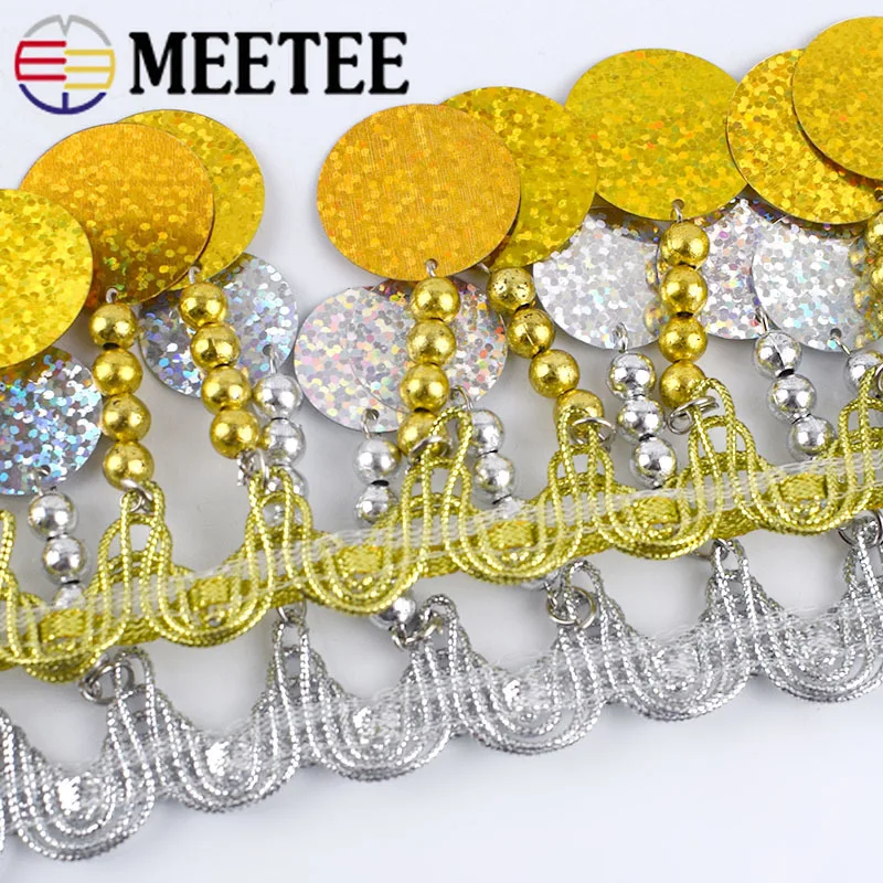 Meetee 2 метра 70 мм блестящая кисточка кружевная Лента отделка Золотая Серебряная