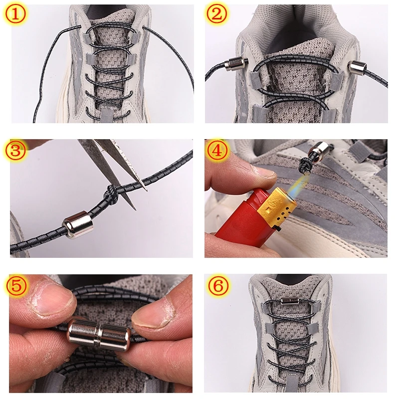 New Reflective Shoelaces Elastic Metal Tip Round Shoe Laces No Tie Convenient Quick Lock Shoelace Child Adult Unisex Lazy Lace