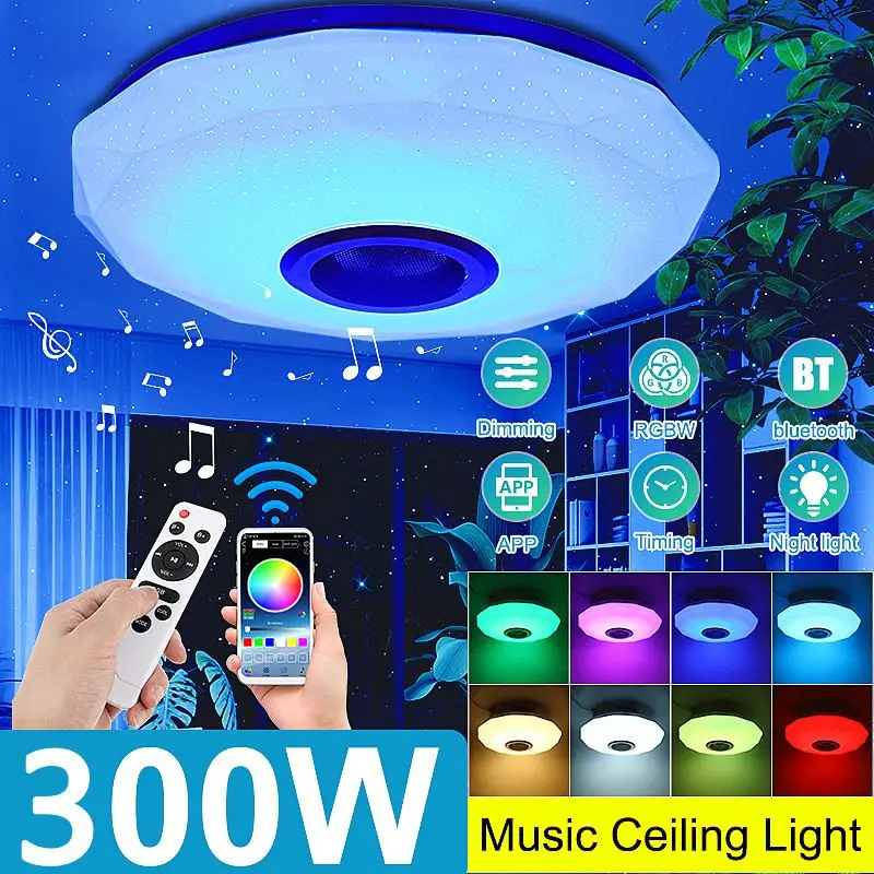 $17.88 300W RGB Dimmable Music Ceiling lamp Remote&APP control Ceiling Lights AC180-265V for Home bluetooth speaker lighting Fixture