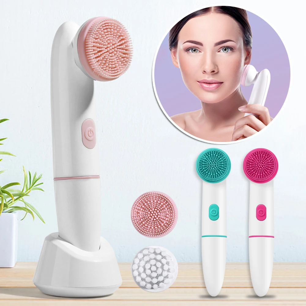 

2 In 1 Electric Face Cleansing Brush Sonic Vibration Massage Facial Cleansing Brush Blackhead Remove Whashing Skin Care Tools