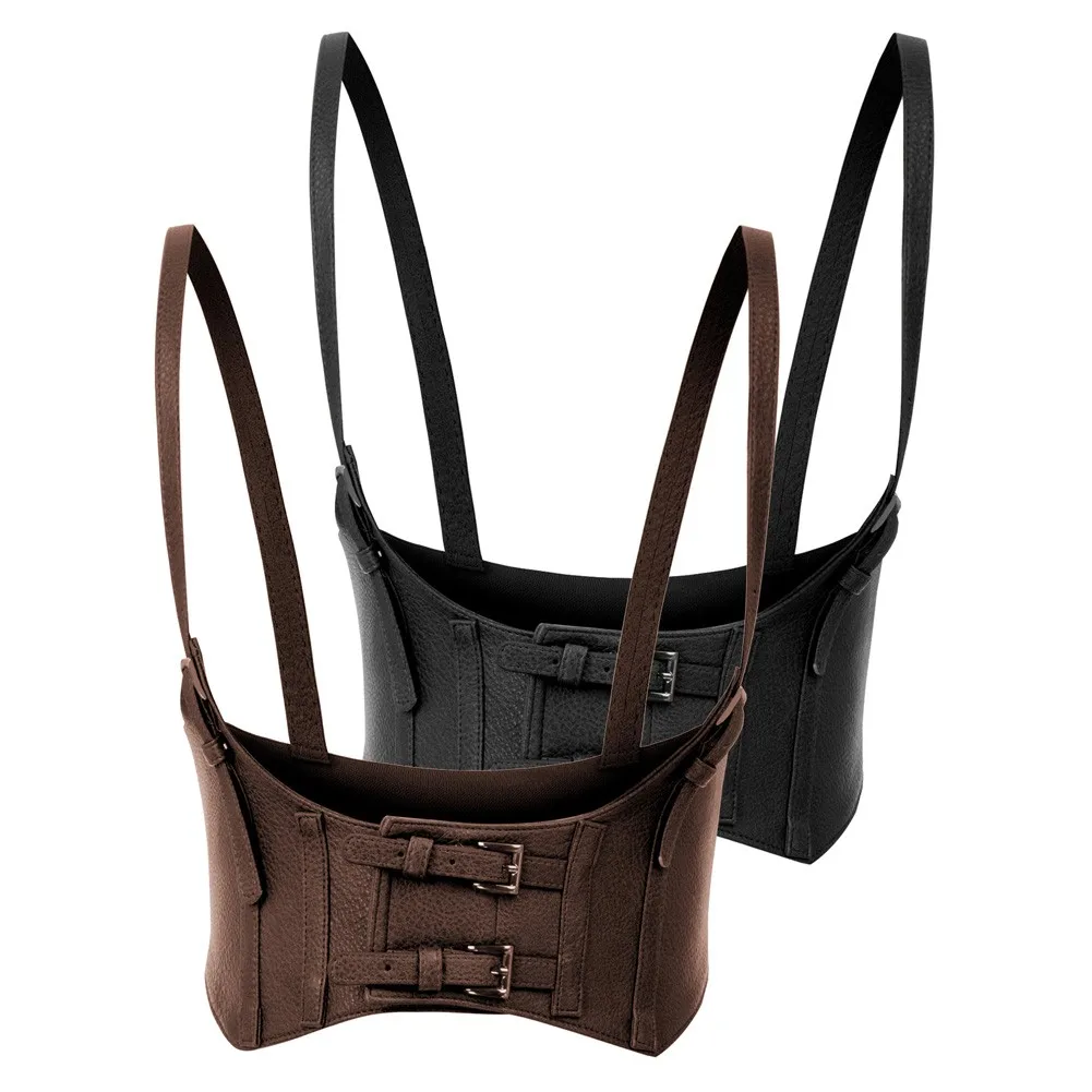 

Women 2pcs-Pack Faux Leather Waist Belt Fashion Steampunk Underbust Corset Retro Punk Gothic Girls Metal Buckle Waistbelt