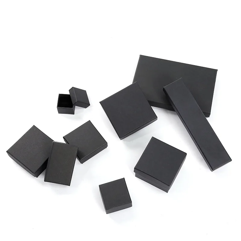 Новинка, 1 шт., хорошая Ювелирная посылка, 9x9x3 см, черная коробка из крафт-бумаги для сережек/колец/браслетов/ожерелий, ювелирная коробка А5