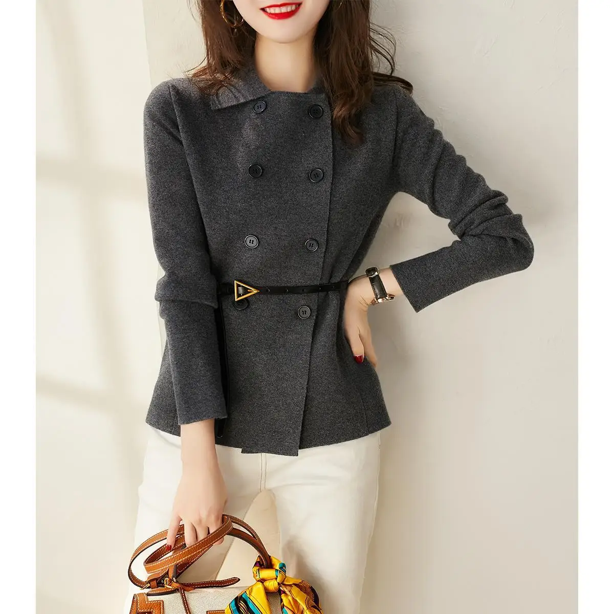 

Double Breasted Spring Wear Outer Female 2021 Spring And Autumn Women 's Clothing New Loose All -Matching Knitted Cardigan Top