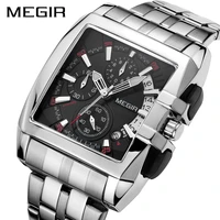 megir new square business mens quartz watch fashion brand mens stainless steel multi function chronograph watch waterproof