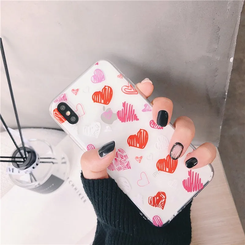 Для Iphone 7 8 Plus 6s Прозрачный чехол для телефона с узором LOVE IPhone X XS 6 Красный Мягкий