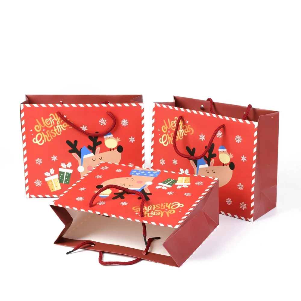 

15PCS Christmas Themed Paper Bags Rectangle with Deer for Jewelry Storage Red 19.5x14.5x0.45cm