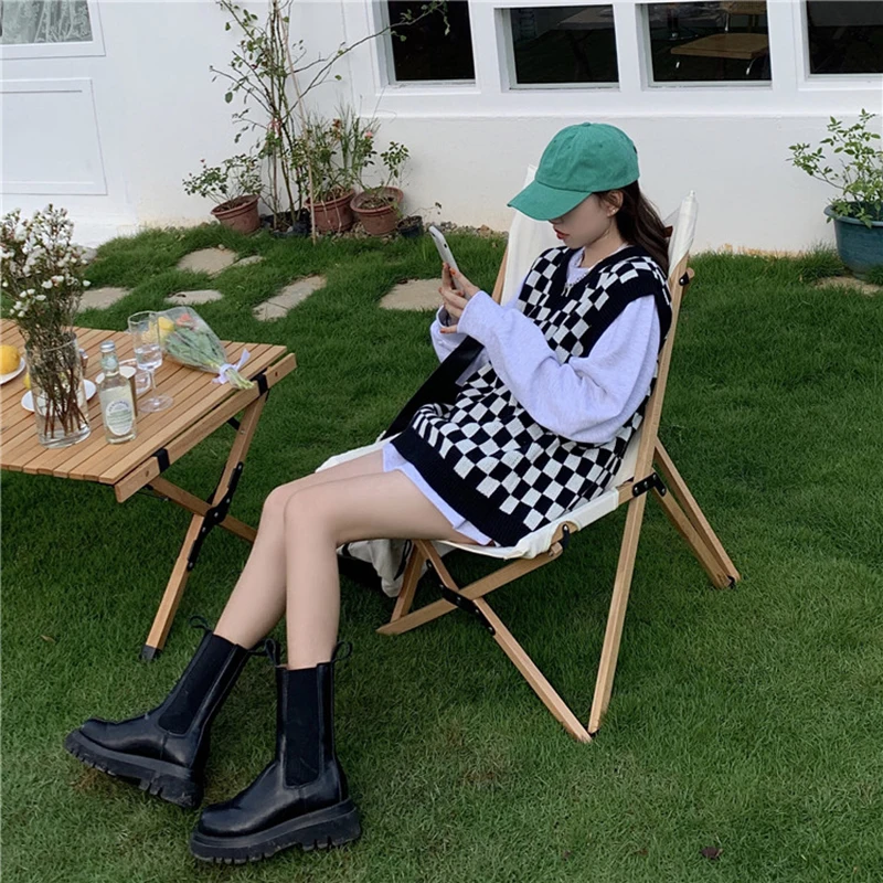 

Harajuku Korean Sweater Vest for Women Autumn Winter Pullover waistcoat Plaid knitted Vest Sleeveless jecket gilet femme