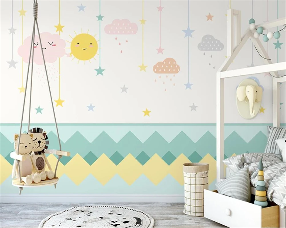 

beibehang Custom hand painted nordic minimalistic clouds valley children boy girl background papel de parede wallpaper
