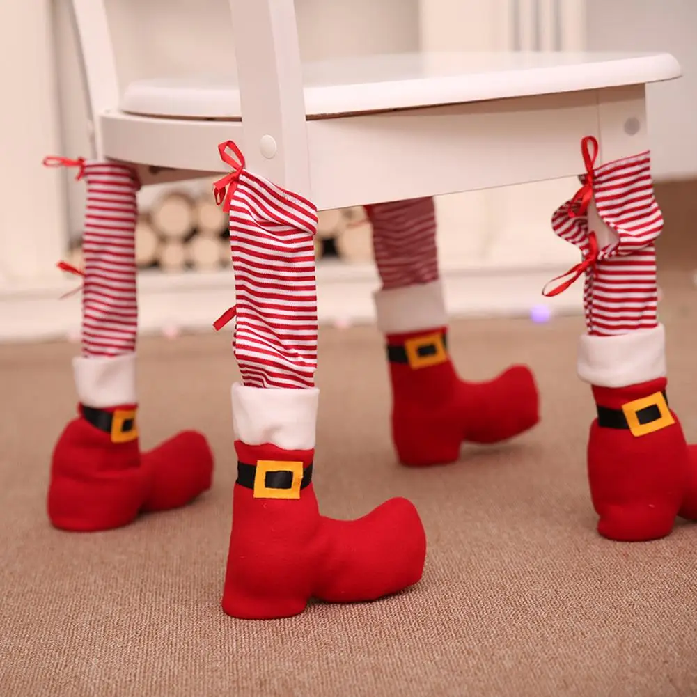 

1PC Christmas Santa Table Chair Legs Feet Sock Sleeve Cover Floor Protector Tables Leg Covers Home Christmas Decoration