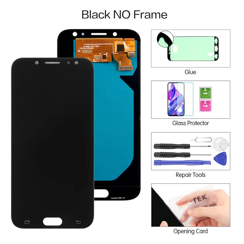 Black no Frame Super AMOLED lcd s для samsung Galaxy J7 Pro J730 J730F ЖК-дисплей с кодирующий преобразователь сенсорного экрана в сборе закалённое стекло - Цвет: Black no Frame