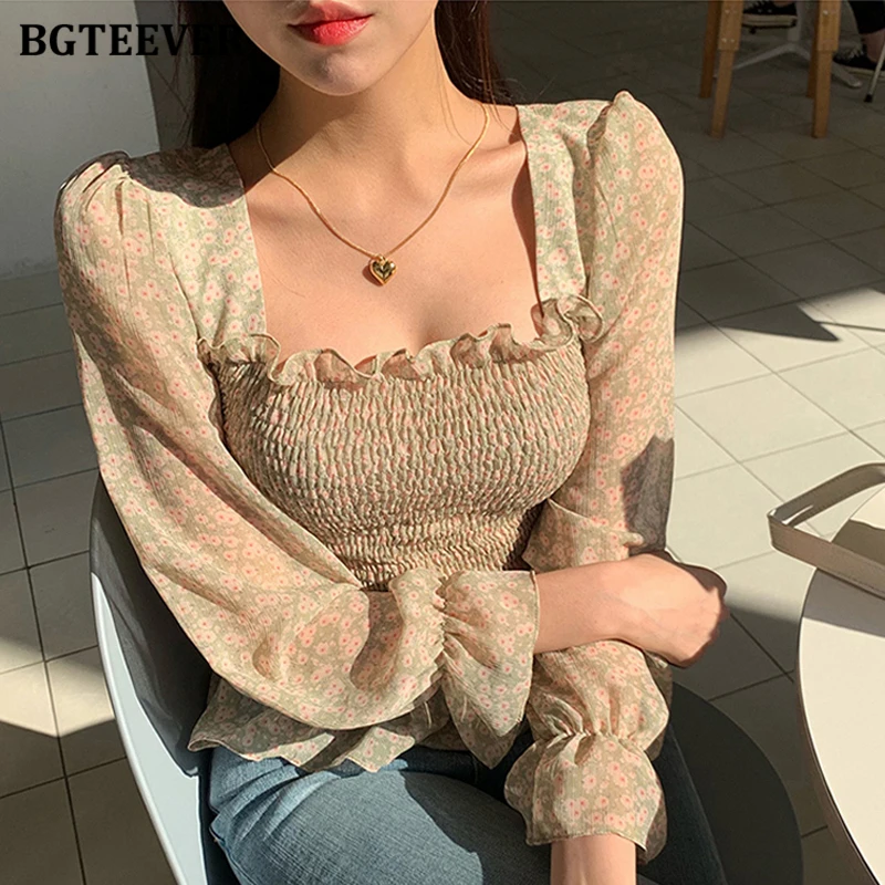 Блузка BGTEEVER женская шифоновая с цветочным принтом элегантная повседневная