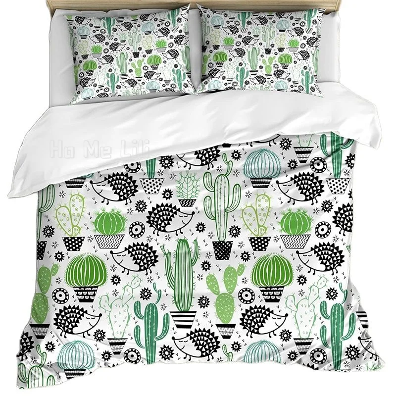 

Cactus Ho Me Lili Duvet Cover Set Cartoon Style Inspired By Drawing Of Hedgehog Animals Saguaro And Prickly Pear Art