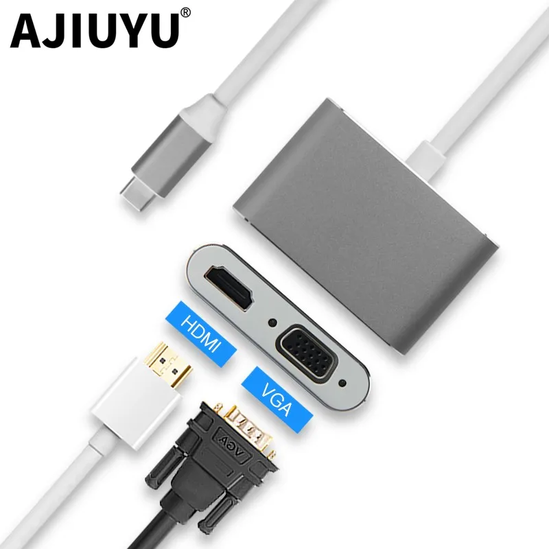 AJIUYU USB C к HDMI VGA HUB Type адаптер док станция для MacBook Pro/Air 3 1 многопортовый 0 сплиттер