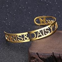 zciti hollow name bangles personalized gold color adjusted name date id open bangles for women stainless steel men and women j