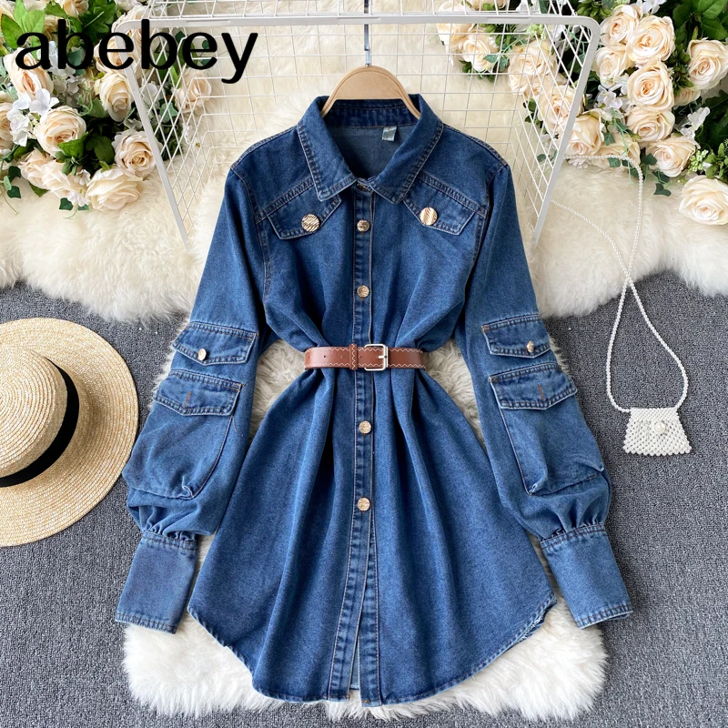 

Women Retro Denim Blouse Long Sleeve Turndown-Collar Single Breasted Top 2021 Autumn Korean Fashion Streetwear Blouses