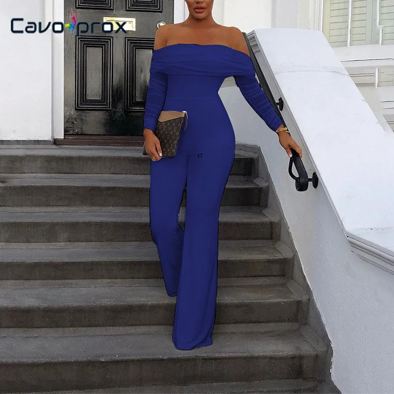 Женские облегающие комбинезоны с открытыми плечами и длинным рукавом широкими