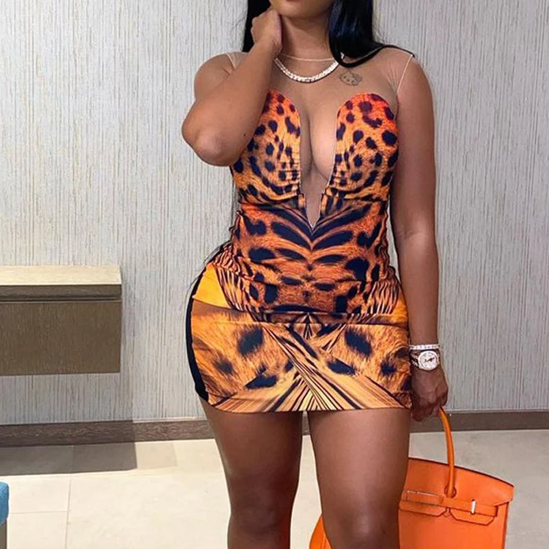 Женские летние платья с леопардовым принтом 2021 Сексуальные облегающие Мини без
