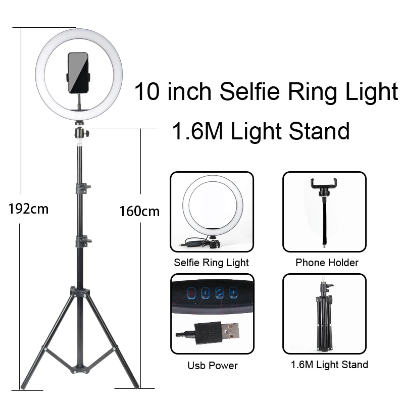 

Ring Light LED Selfie Stand Tripod Dimmable YouTube Lamp Photo Video Camera Phone ringlight For Makeup Live Fill Light