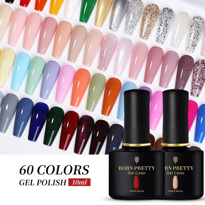 

BORN PRETTY 60 Colors Nail Gel Polish 10ml Soak Off Shining Glitter Sequins Gel Base Top Coat Semi-Permanant Varnish Manicure