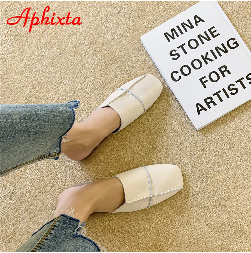 Aphixta/зимние теплые женские шлепанцы с натуральным кроличьим мехом; женские пушистые тапочки; женские шлепанцы на плоской подошве с квадратным носком