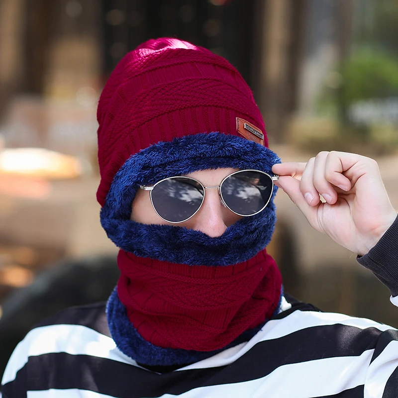 Теплые зимние головные уборы для мужчин и женщин Beanie подарки набор шарфов Skullies Beanies бархатная утолщенная шерстяная вязаная шапка-маска