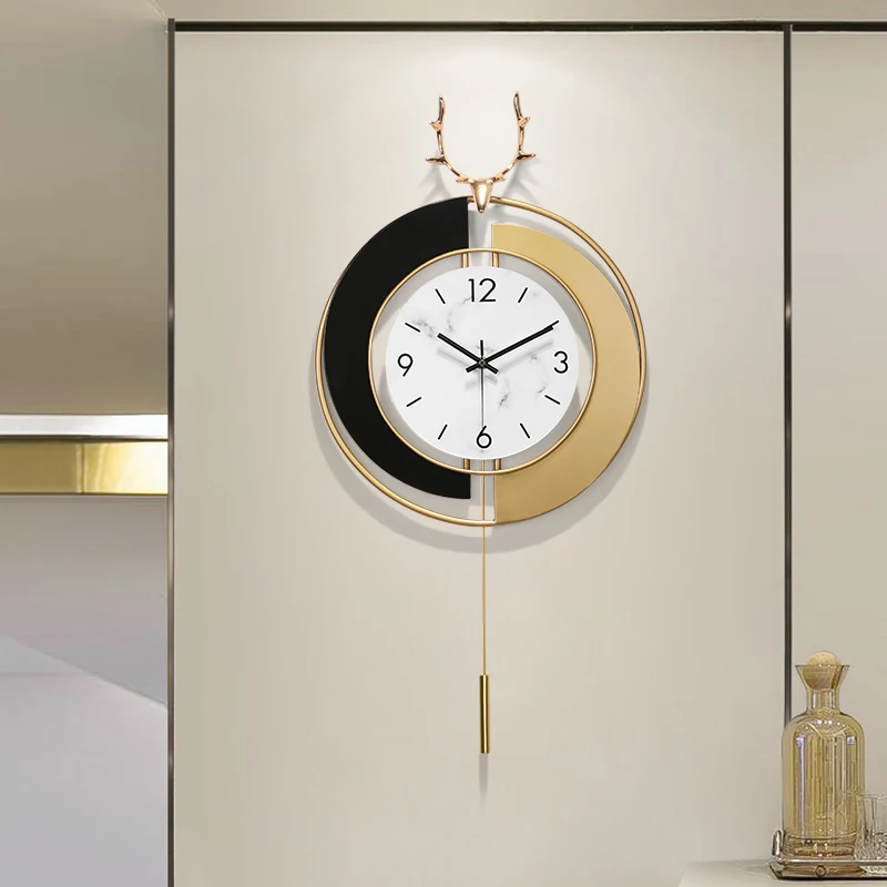 

Nordic Simple Design Style Wall Clock with Pendulum Creative Mute Modern Design Large Wall Clock Fashion Luxury Home Decor