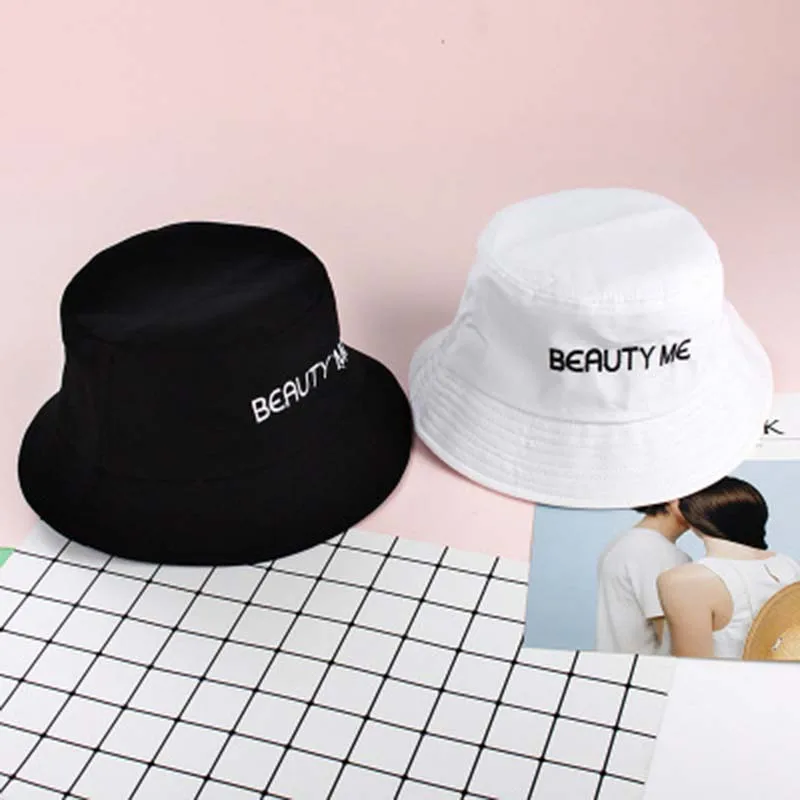 

Hat female fisherman hat letter beauty embroidery basin hat wild outdoor leisure sun hat male tide flat top sun hat H7