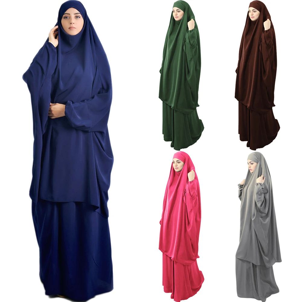 Абайя с полным покрытием для мусульманских женщин, длинное платье с капюшоном Khimar Paryer, комплект из 2 предметов, кафтан, джилбаб, Бурка, ИД, Рам...