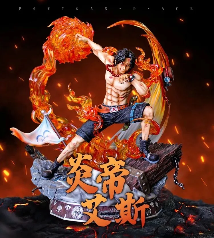 

NEW Anime Portgas D Ace Battle Form Statue PVC Desk Fire Ball LED Light Decoration Toy Birthday Gift 41CM