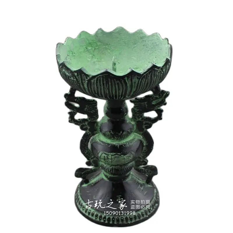 Chinese Old Bronzes Geomancy Decoration Double Dragon Candlestick Candle Holder