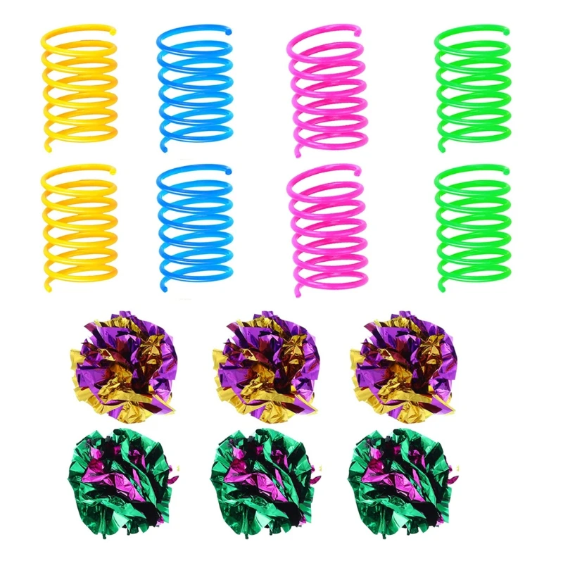 

14 Pcs Shiny Ball Cat Toys Stress Reliever Crinkly Sounds and Cat Spring Toys Convenient for Pets to Carry and Entertain